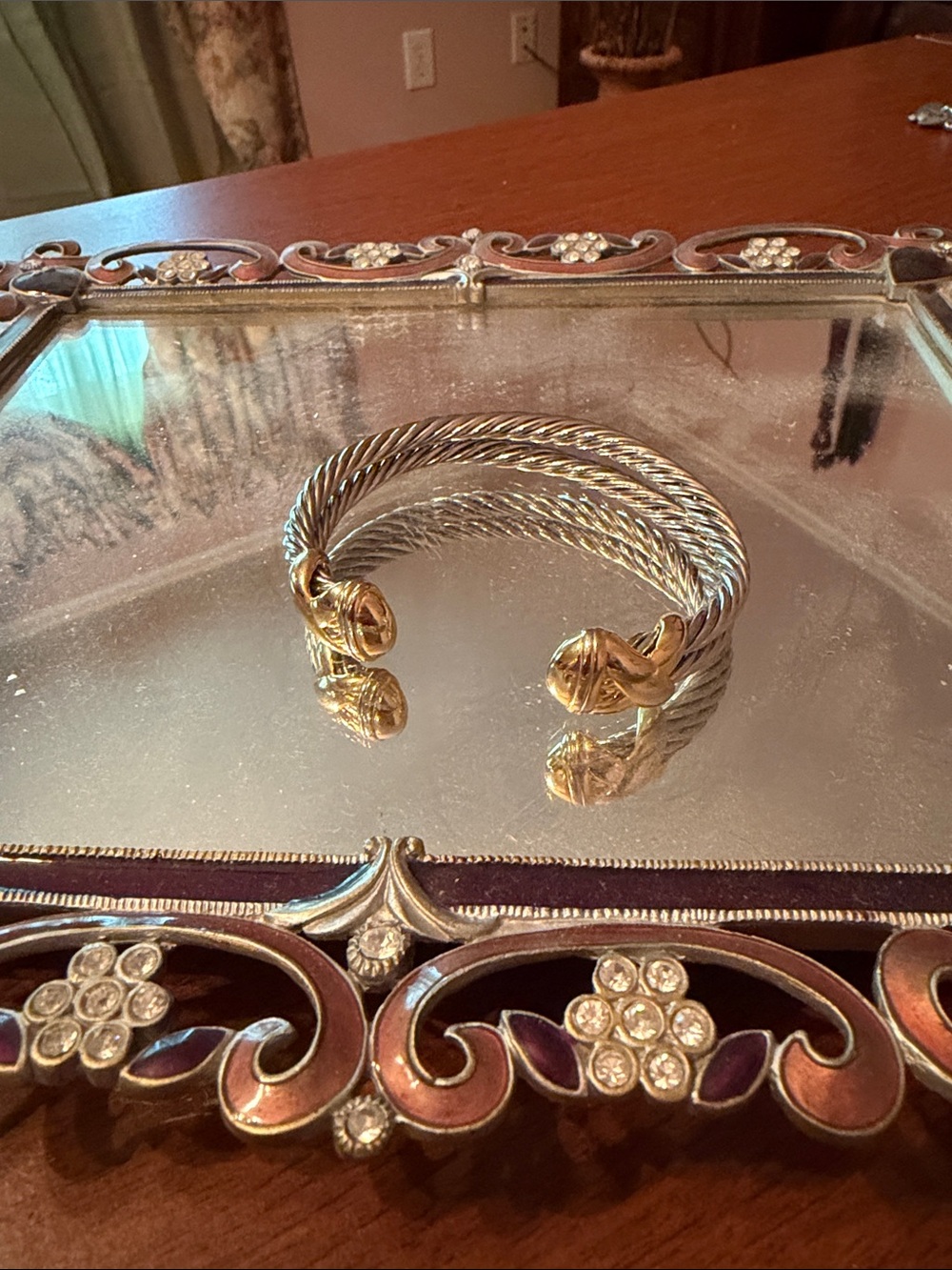 Gold and Silver Twist Cable Cuff Bracelet